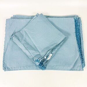 Pottery Barn Light Blue 100% Linen Beaded Placemats & Napkins Set Of 10